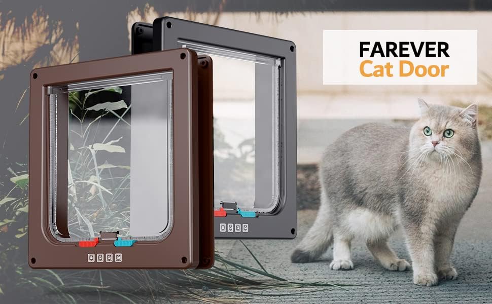 Miniatura 7 de Puerta extra grande para gatos, puerta para mascotas para perro o gato, 4 modos de interruptor de bloqueo puerta interior para puerta de gato,