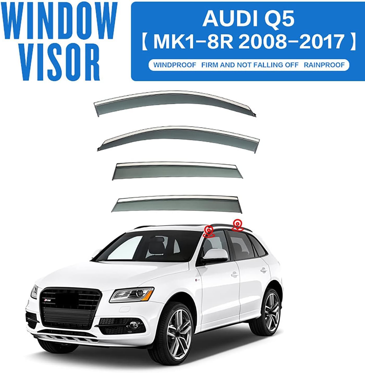 Deflettori Audi Q5 Deflettori Finestrini Audi Q5 I 2008-2016 - Antipioggia E Antiturbo Deflettori Aria Auto - 6