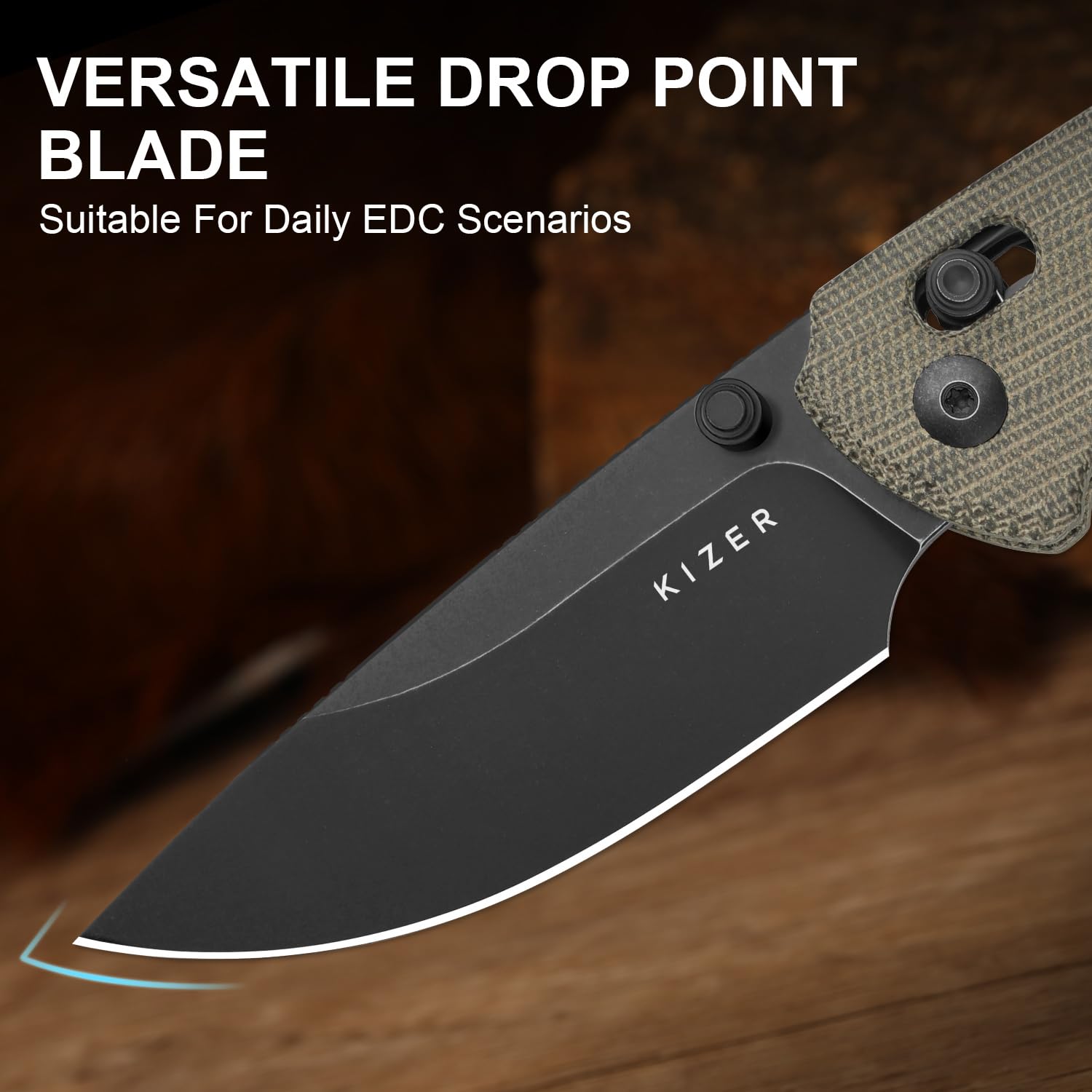 Kizer T1 CD EDC Taschenmesser, 8 cm Drop Point Klappmesser aus Nitro V Stahl mit Micarta Griff, EDC Messer für Camping, Wandern und Angeln V3490.2CA1