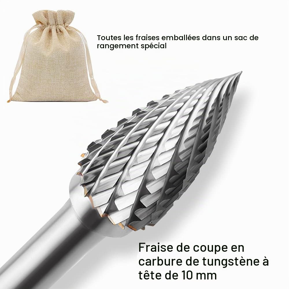 ASNOMY Kit de 5pcs Fraises Rotatives en Carbure de Tungstène Double Coupe Tige 6mm Tête 10mm Outil Perceuse Ponceuse Electrique Pour la sculpture sur métal, le polissage, la gravure