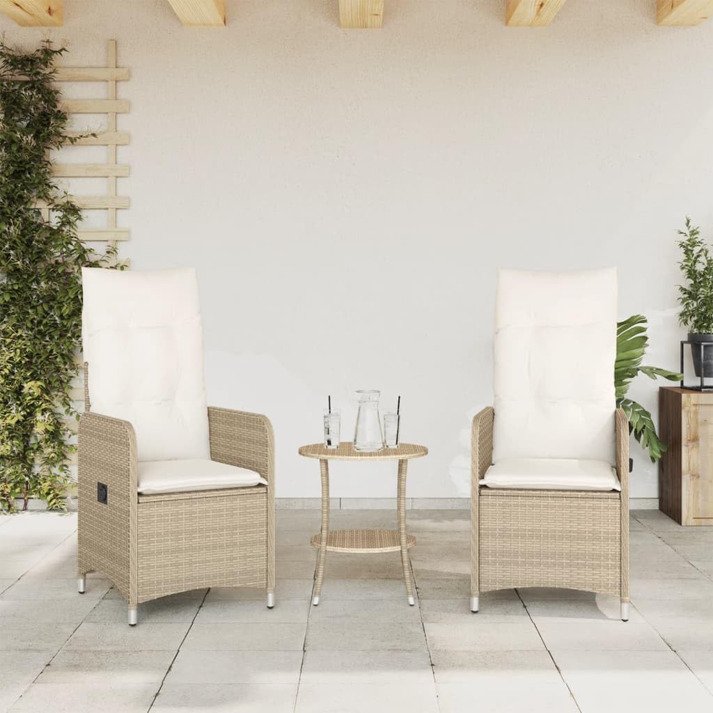 Poltrona da giardino regolabile con cuscino, 2 pezzi, beige, poly rattan, PE intrecciato, rivestimento rimovibile, telaio in acciaio per esterni Relax