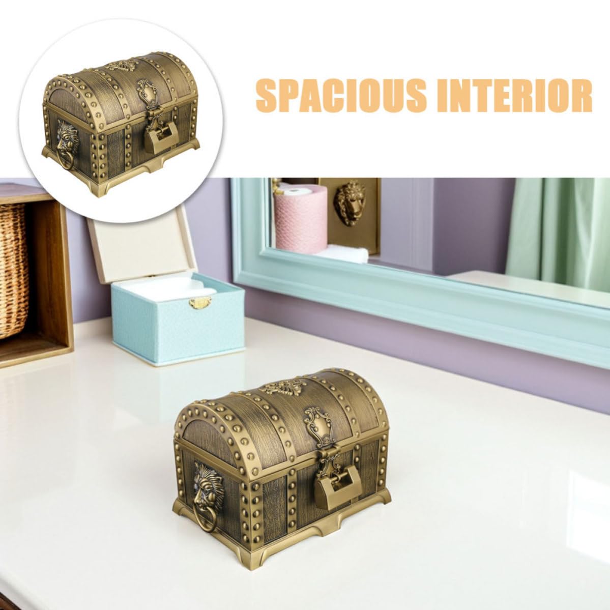 GANAZONO Joyero Vintage Pequeño Rectangular con Cerradura para Joyas