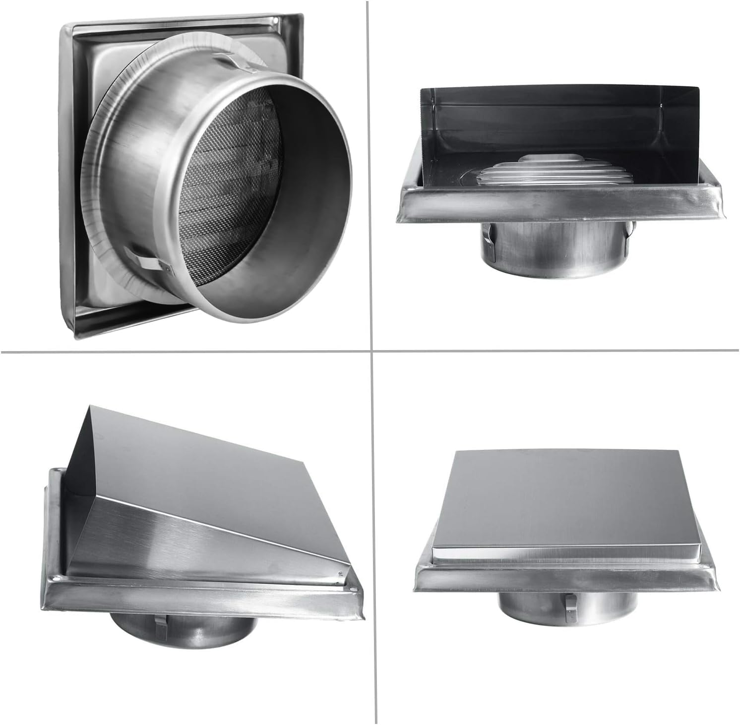 Geeaoo Rejilla Ventilación de Aire Inoxidable, Ventilación Cuadrada de Acero Inoxidable, Campana de Escape de Acero Inoxidable para Baño, Oficina, Cocina, 6 Pulgadas, Campana Cuadrada