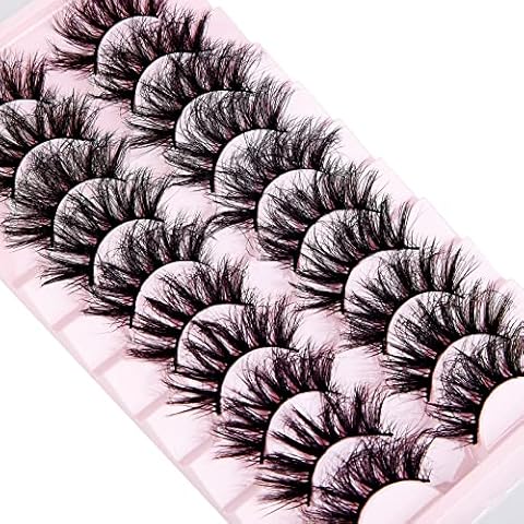 10 Pairs False Eyelashes, Dramatic Fluffy 3D Effect Long Faux Mink Lashes Pack 20MM Crossing Fake Eyelashes Soft Strip False Lashes Lightweight, Fluffy Volume Long Thick Lashes Cover
