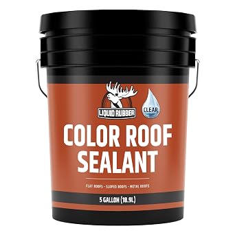 Liquid Rubber Color Roof Sealant - Flat & Metal, Clear, 5 Gallon | Elastomeric Roof Coating - Waterproof, UV-Stable & Flexible - Compatible with Low-Slope Roofs, Resists Cracking & Chipping