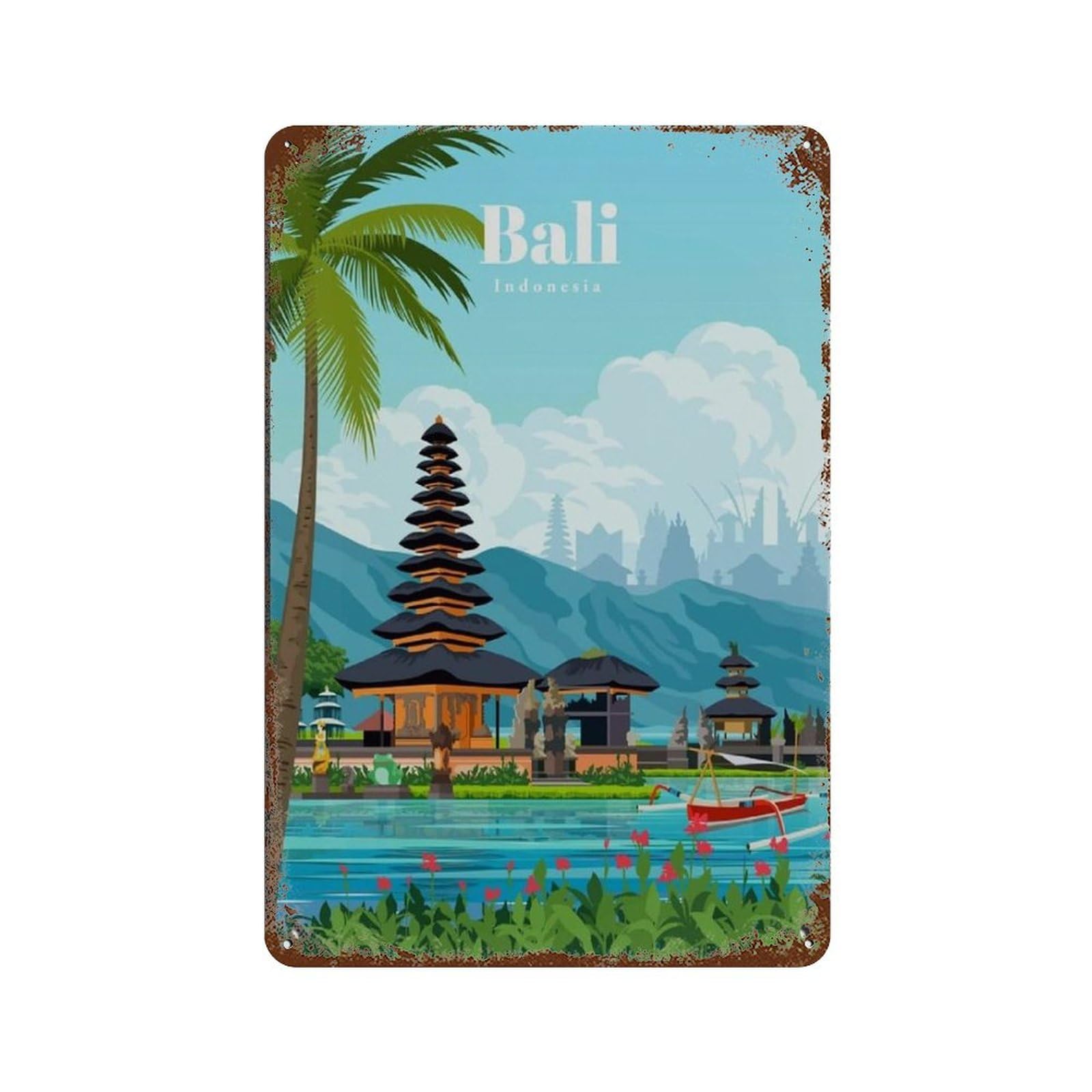 Bali Indonesia Vintage Travel Poster Retro Poster Metal Tin Sign Retro Iron Painting for Bar Man Cave Cafe Family Garage Poster Wall Decor20 x 30 cm (8 x 12 Zoll)-470