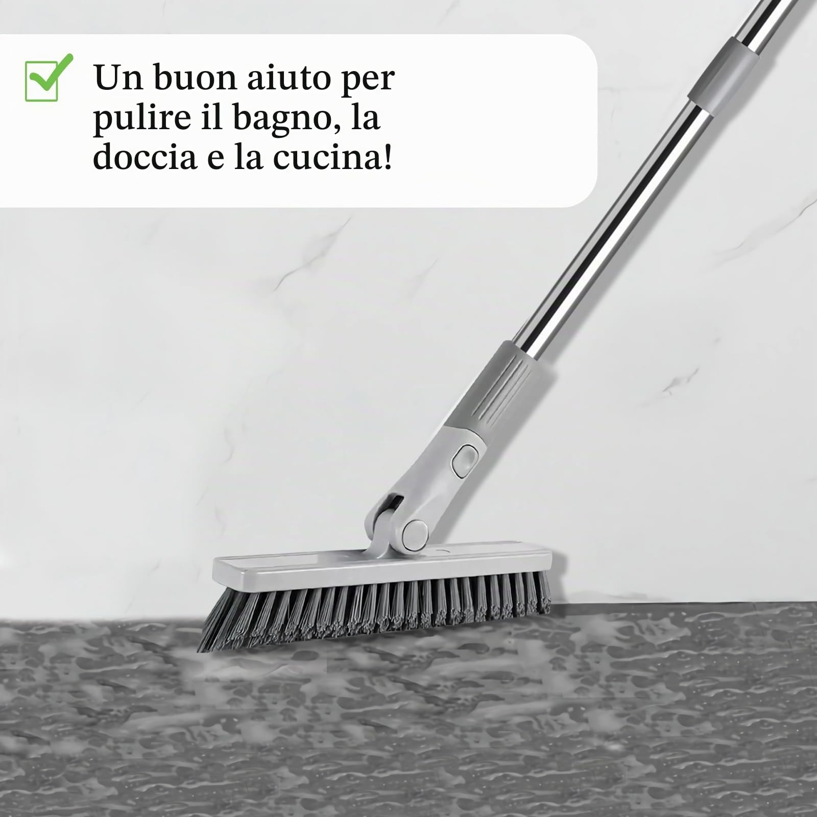 Spazzola per fughe con manico lungo per la pulizia del bagno, spazzola per la pulizia delle fughe per pavimenti piastrellati, girevole a 180°, per cucina, battiscopa, garage, terrazze, ponti