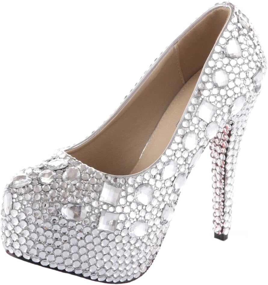 VELCANS Unique Rhinestone and Crystal Womens Platform Bridal,Evening,Party,Wedding Pumps Shoes