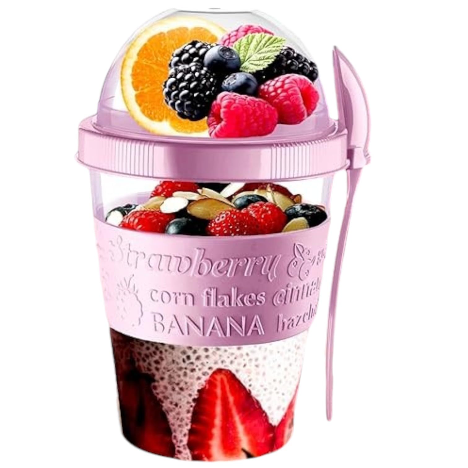 Pro Home Yogurt Pot With Spoon & Lid 20oz/600ml BPA Free Reusable Airtight Dishwasher Safe On The Go Yoghurt Pots Muesli Cereal Cup Containers Overnight Oats Jar Storage (Lilac Pink)