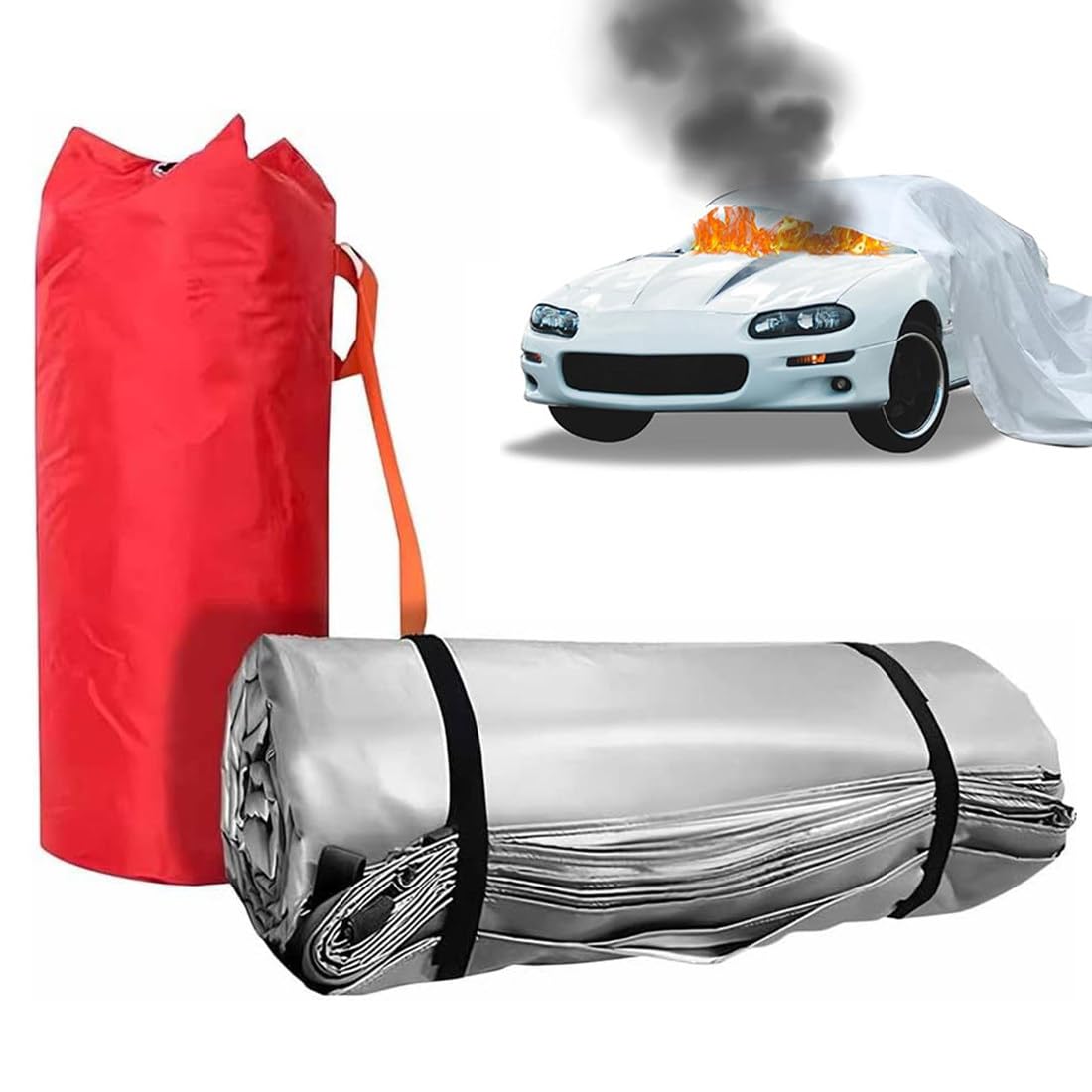 Ieowy 6×9M/19.7×29.5Ft Emergency Fire Blanket, Double-Sided Silicone Fire Suppression Blanket For Vehicle Accidents, Large 4X6m Fire Extinguisher For Safety And Survival
