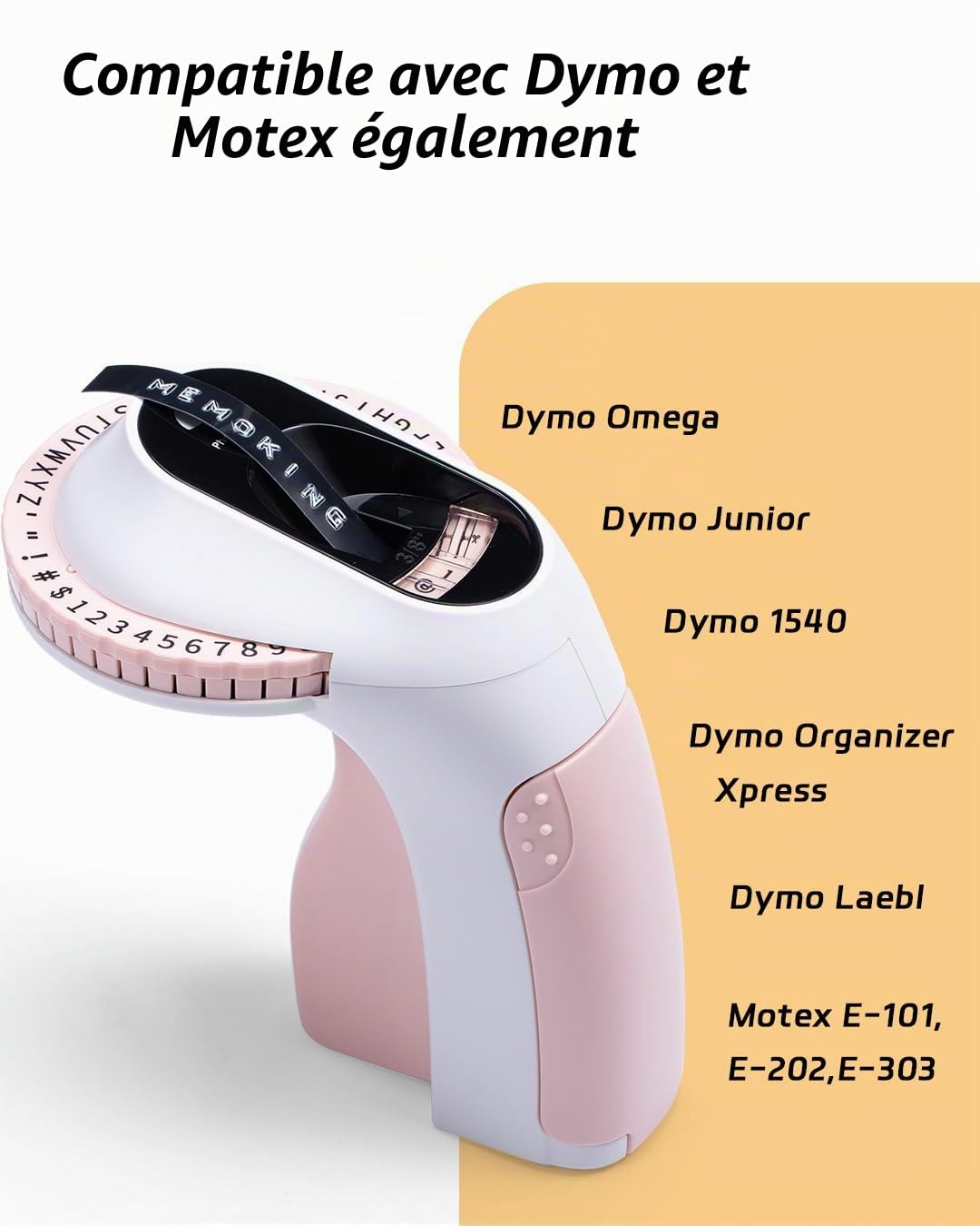 Lot de 3 étiquettes de gaufrage 3D - Memoking E975 3/8" - En plastique - Autocollantes - Compatible avec Dymo Omega, DYMO Junior, DYMO Organizer Xpress - Imprimante d'étiquettes de gaufrage MoTEX
