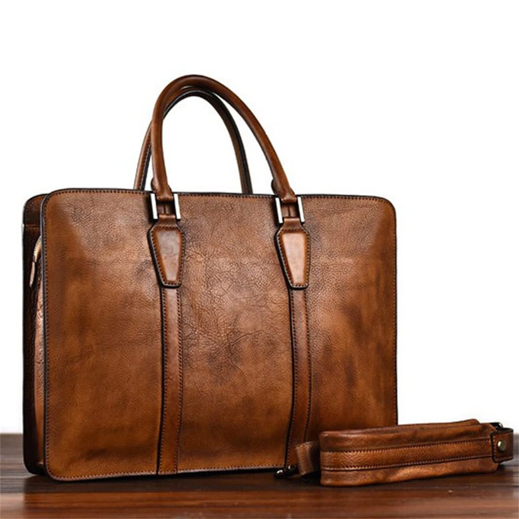 WYFDP Vintage Genuine Leather Men's Briefcase Business Laptop Handbag Office Shoulder Messenger Bags