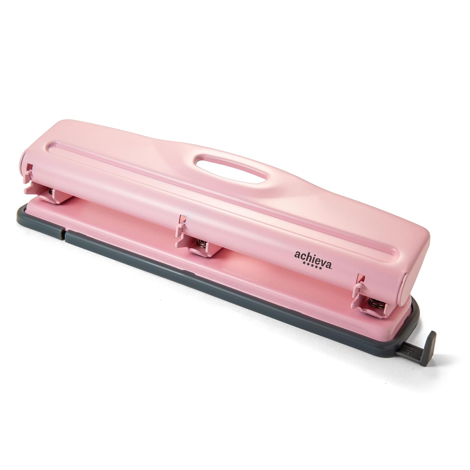 Achieva 3-Hole Punch, 12-Sheet Capacity, Manual Paper Punch with Chip Tray & View Window, Steel Construction, Pink ((90142))