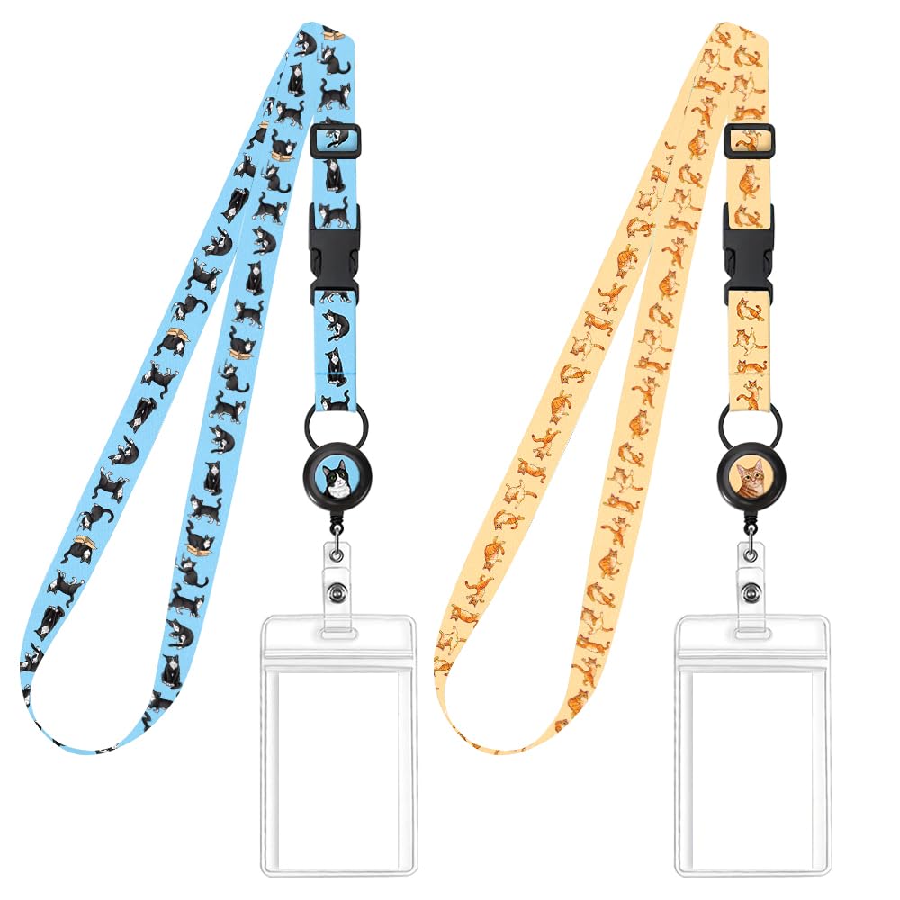 WIRESTER Set of 2 Cruise Lanyards with ID Holder and Buckle, Retractable Badge Reel Holder for All Cruises Ships Key Cards Men Women - Black White