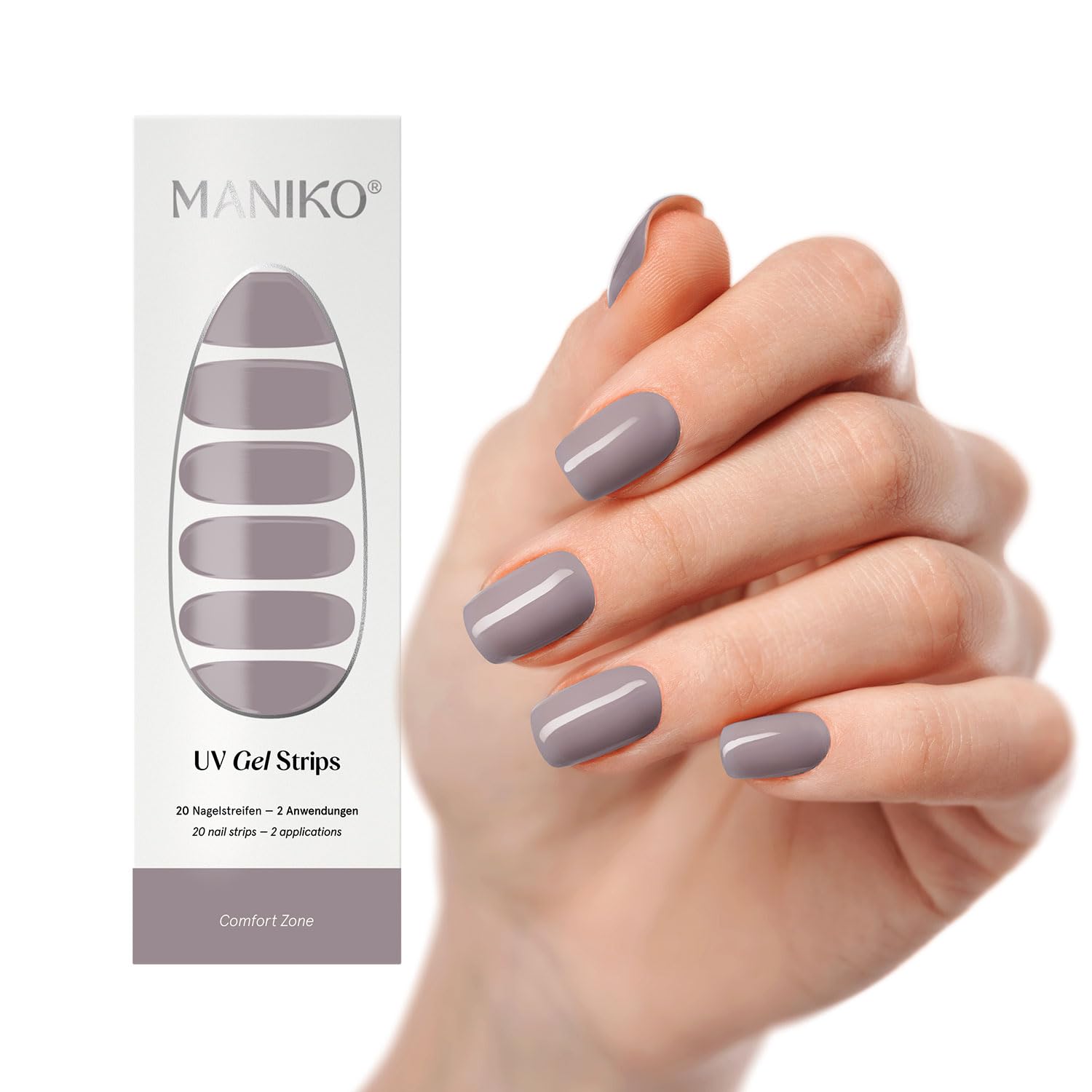 Maniko® UV Gel Strips - Selbstklebende Nagelfolie für bis zu 2 Anwendungen - Vegan & langanhaltend - Maniküre für natürliche Nägel (20 UV Gel Strips) (Comfort Zone)