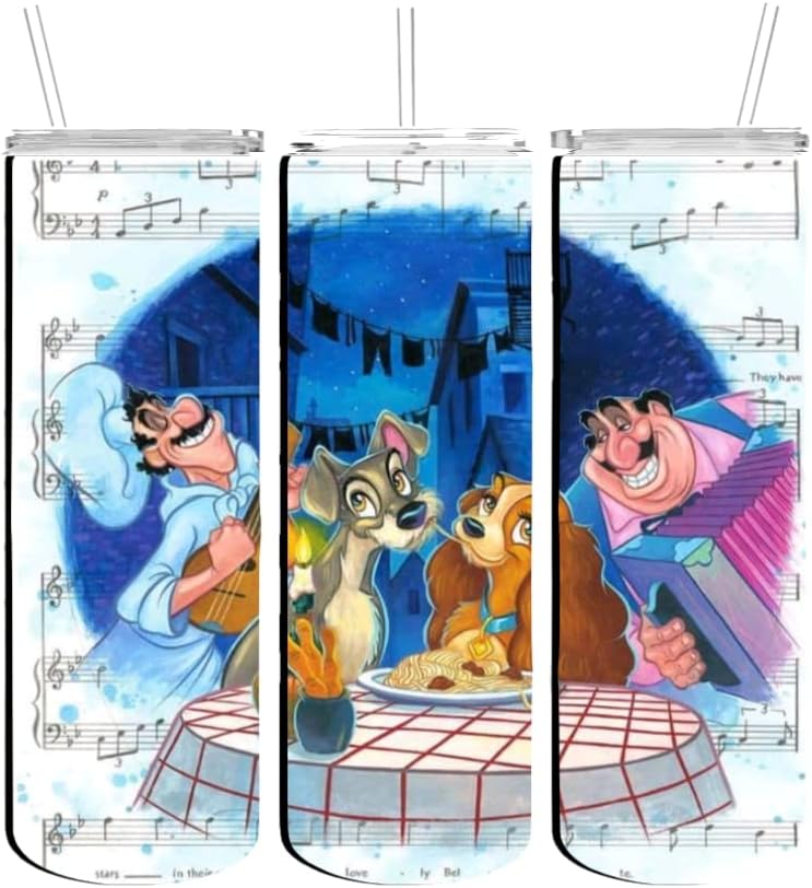 Durx-litecrete - Vaso de acero de doble pared con tapa y pajilla, vaso para agua, 20 onzas, Lady Bella Notte and the Tramp