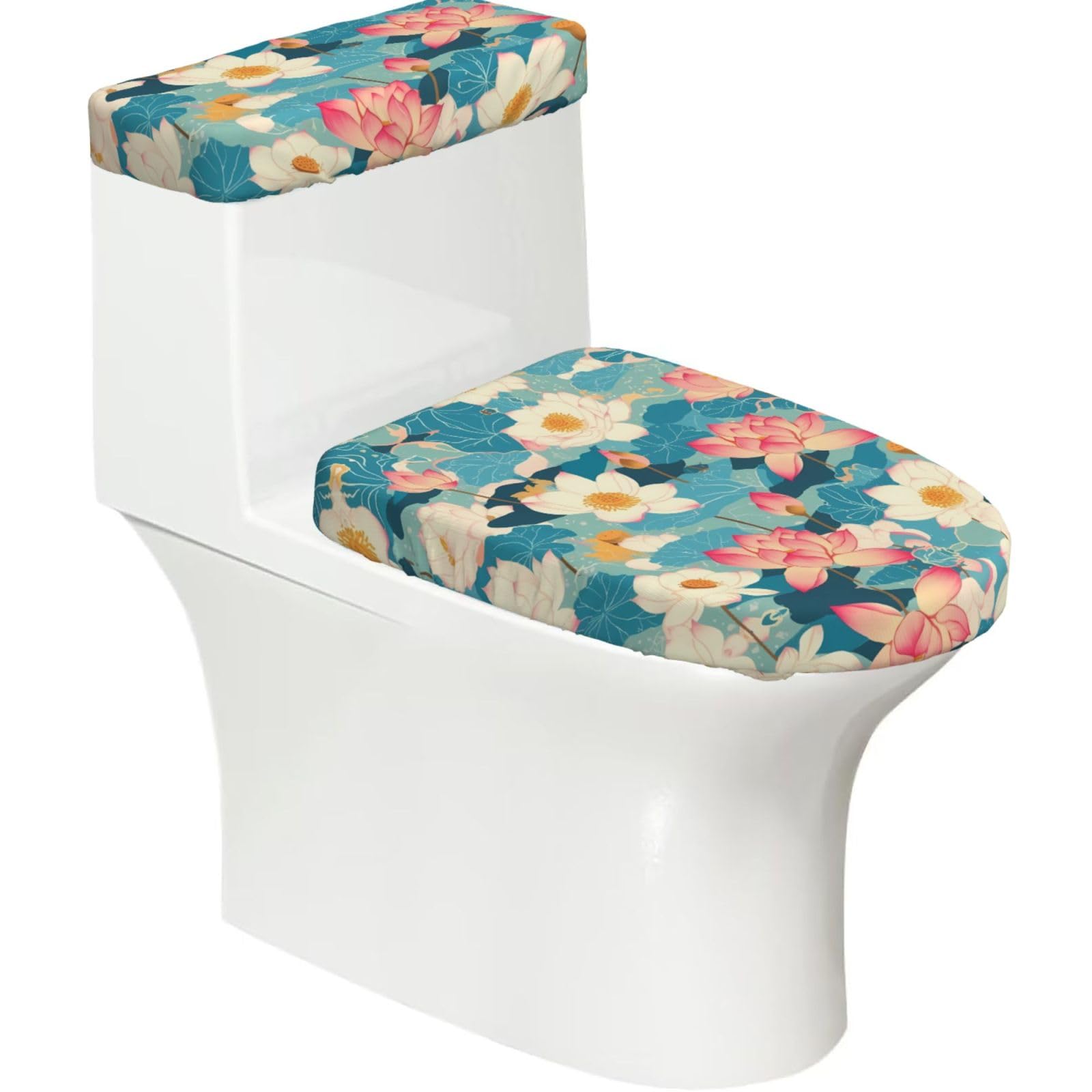 Mrowyc Black Flowers By The Lake Printed Toilet Seat Set - Set Of 2 - Universal Toilet Seat Cover - Housewarming Birthday Christmas Gift