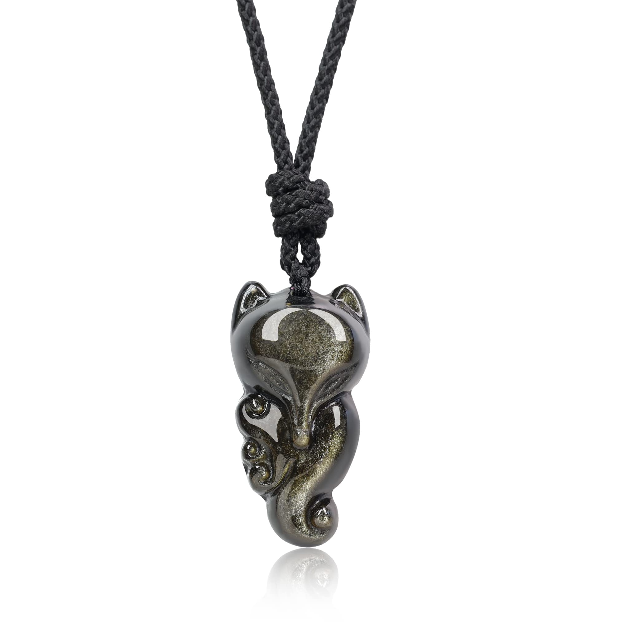 Collier Ajustable Pendentif Renard En Pierre Naturelle - Œil De Tigre Pour Homme Et Femme