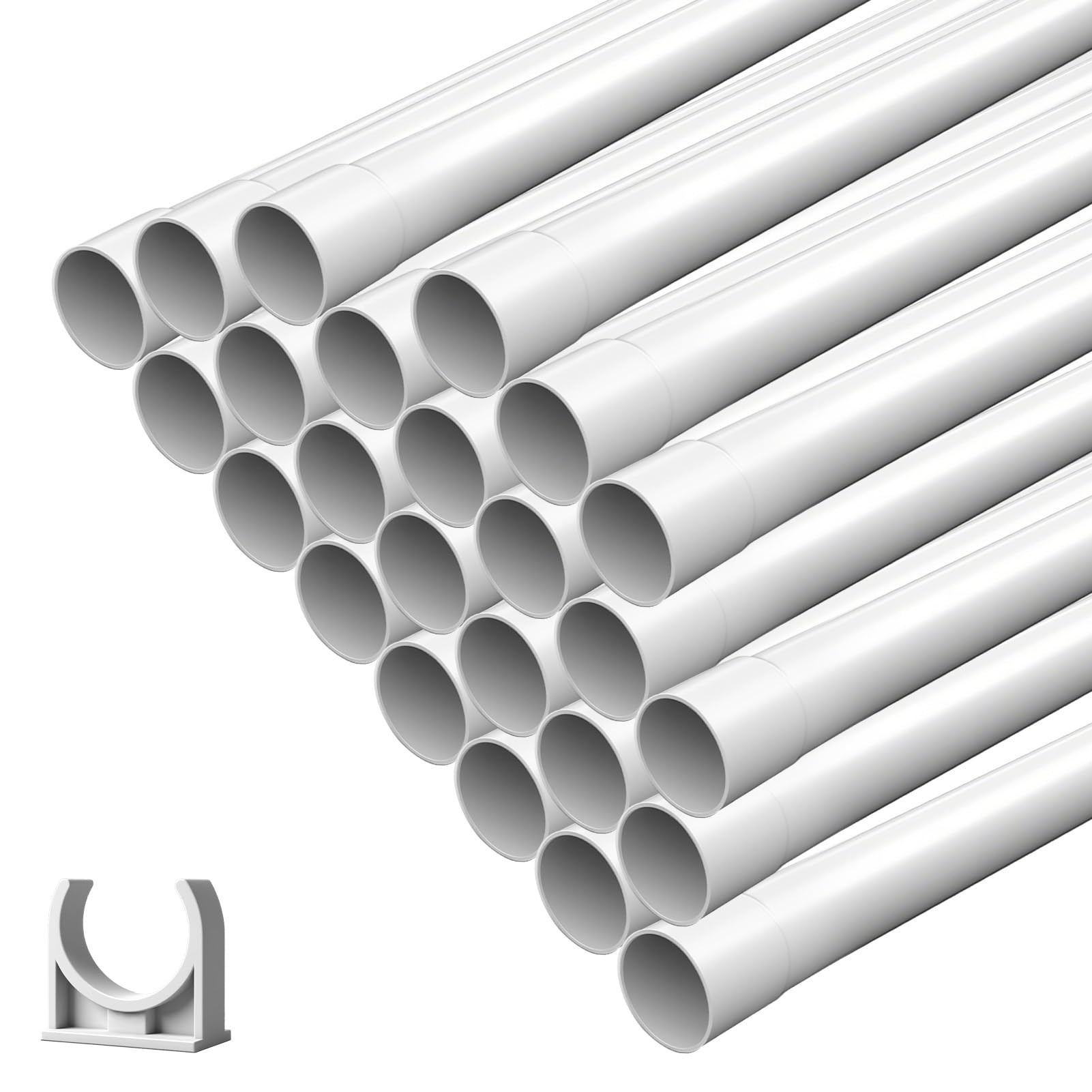 Tube d'installation M20 gainé 24 m, tuyaux en polyéthylène expansé avec 50 colliers de serrage, tube de câble rigide en PVC gainé, blanc (M20-24 m)