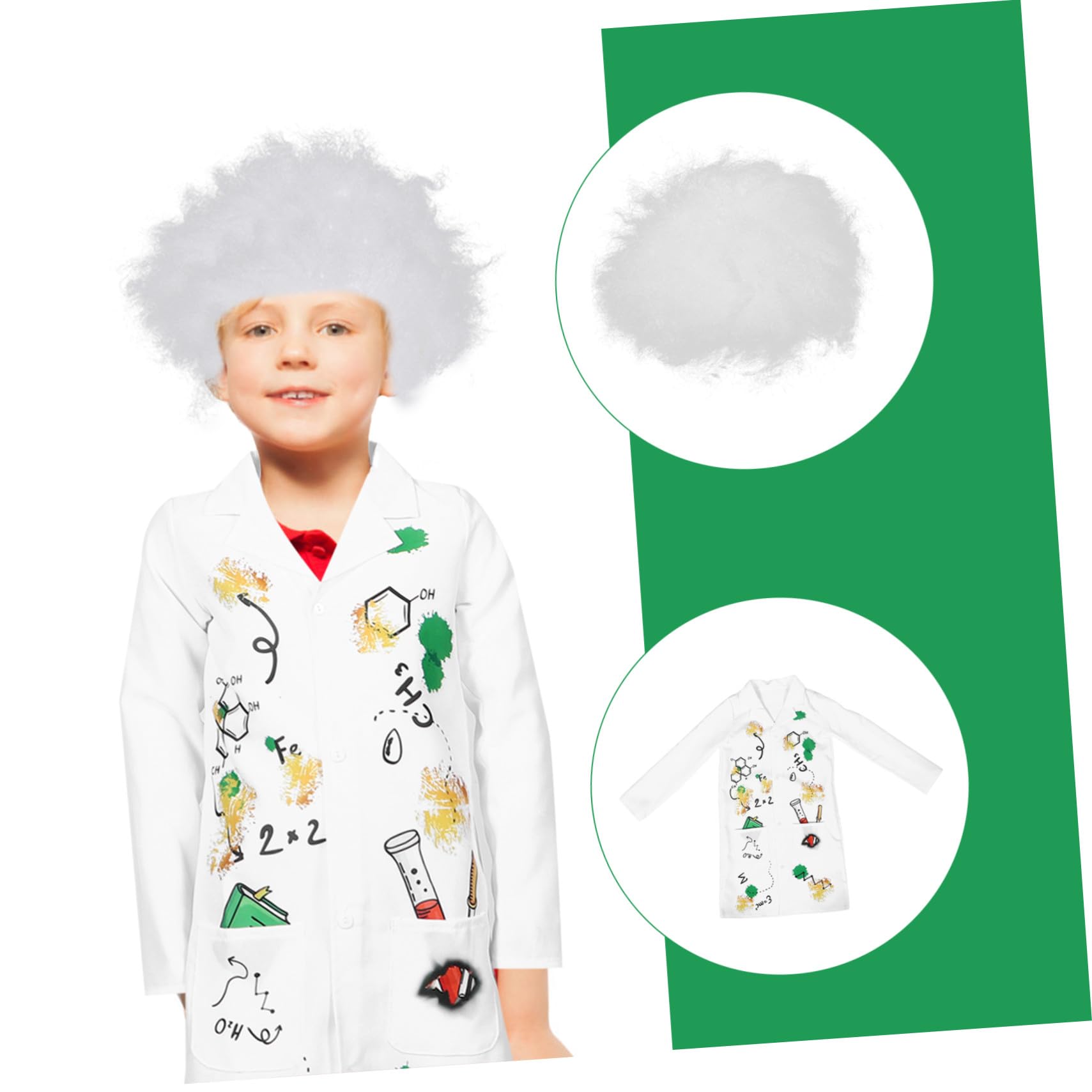 BESPORTBLE Disfraz Científico Infantil Bata con Peluca para Niñas Traje Médico para Halloween y Días de Profesiones Escolares Abrigo Científico Educativo para Rol