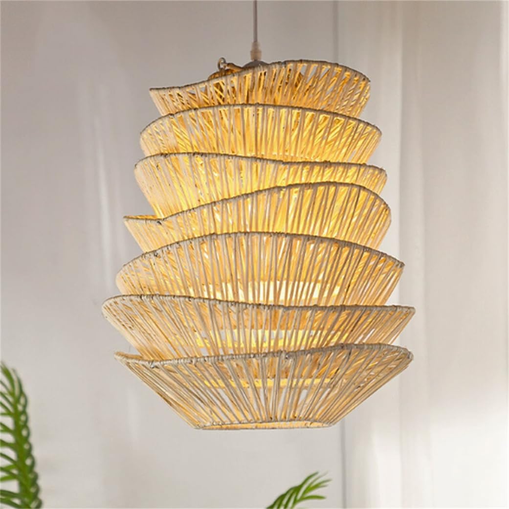 Cwvyknp Multicolor Unique Large Pendant Light Shades Multilayer Rattan Natural Hanging Light Creative Coastal Decoration Illumination Chandelier For Dining Room Hallway, Restaurant Foyer