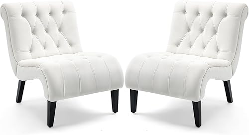 AVAWING Juego de 2 sillas decorativas sin brazos, sillas tapizadas con botones copetudos para sala de estar con patas de madera, cómoda silla de