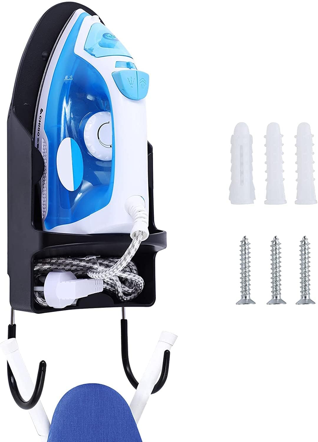 Arabest Ironing Board Wall Mount, 15 cm Width Ironing Board Hanger, Iron Board Hanger Wall Mount with Heat Resistant Iron Rack and Hooks