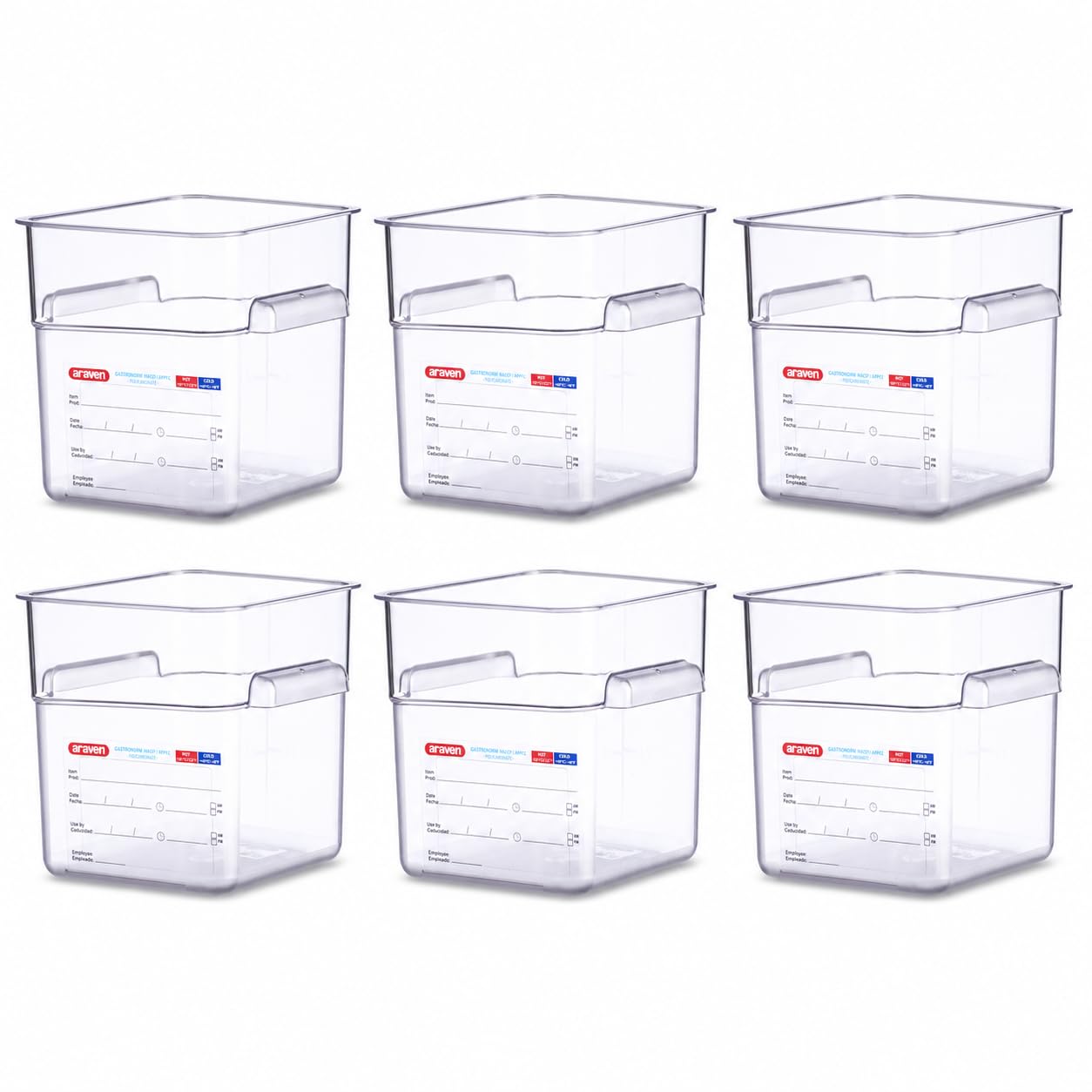 Polycarbonate Square Food Container by Araven – 1.59 cubic_feet, Polycarbonate (PC), Clear, Pack of 6, Model 91902