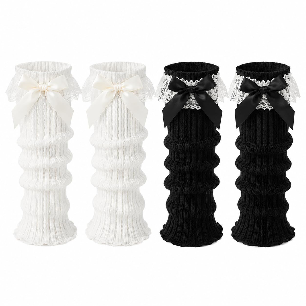 2 Pairs Leg Warmers for Girls, Cute Black Leg Warmers for Women Winter, Bow Boots Cuffs