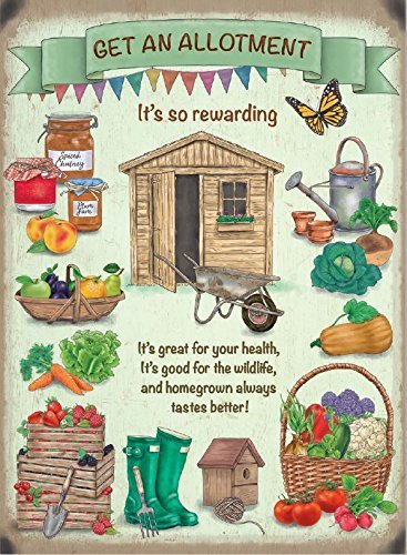 New 15x20cm Get an Allotment metal advertising wall sign, metallic, 15 x 20 cm