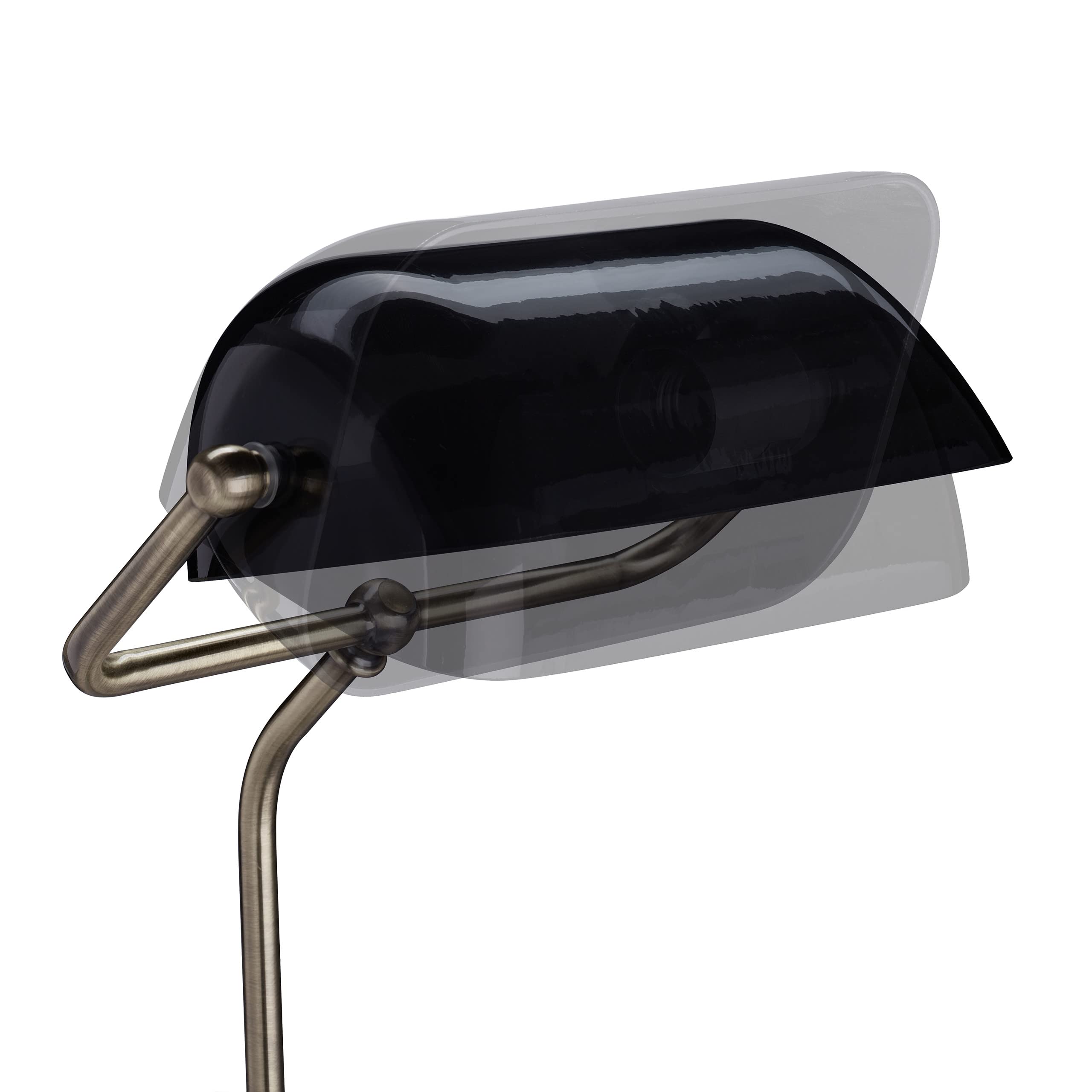 Relaxdays Bankerlampe, Glasschirm, Holzfuß, neigbare Bibliothekslampe, E27-Fassung, Schreibtischlampe Retro, schwarz