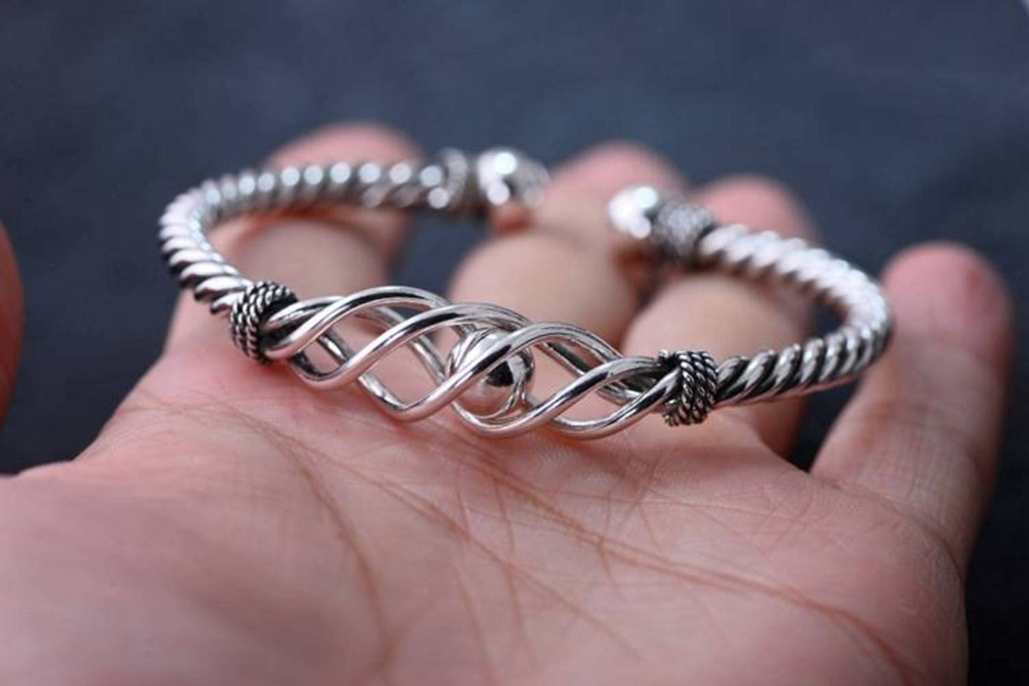 Retro Bangle S925 Braccialetto D'Argento Gioielli Fatti a Mano in Argento Braccialetto Femminile a Torsione Regolabile Retrò2