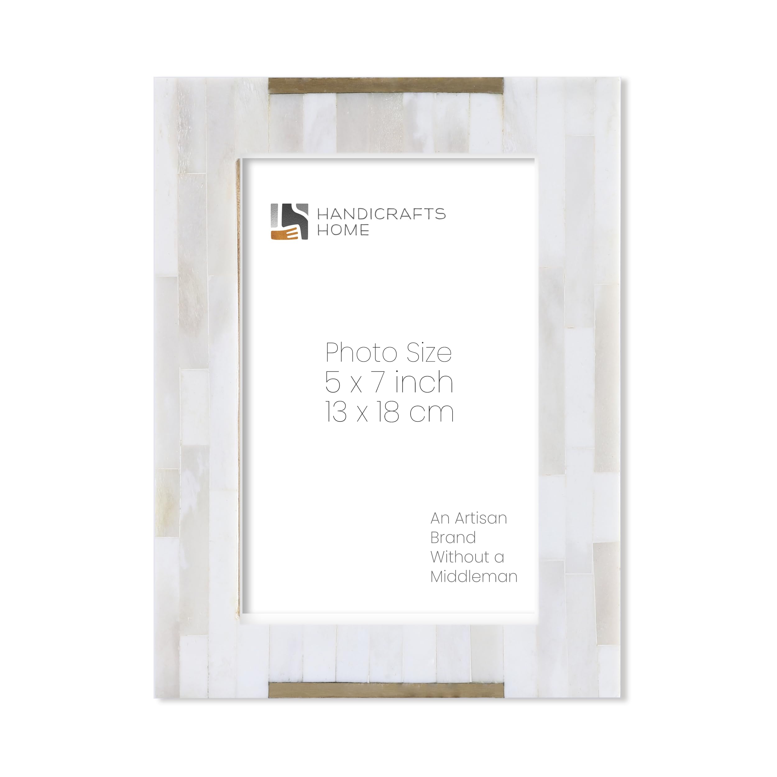Handicrafts Home White 5x7 Picture frame, Decorative Picture Frame for Home Decor, Wall & Tabletop Display, Living Room, Bedroom, Office, Shelf & Gallery Wall, Brass frame for Vintage Décor