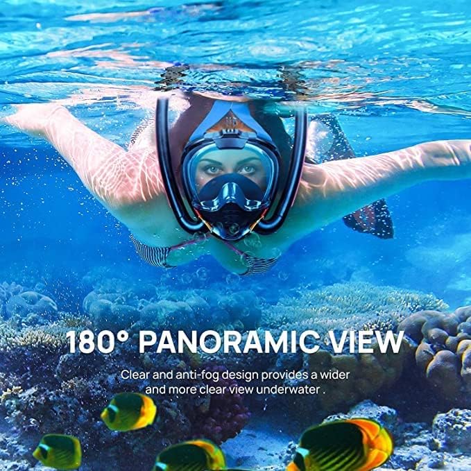 VBM Snorkel Mask Double Tube Snorkeling Gear Diving Mask Scuba Mask Full Face Underwater 180°View Panoramic Easy Breathing Anti-Fog & Anti-Leak for Adult (Black L/XL) 3