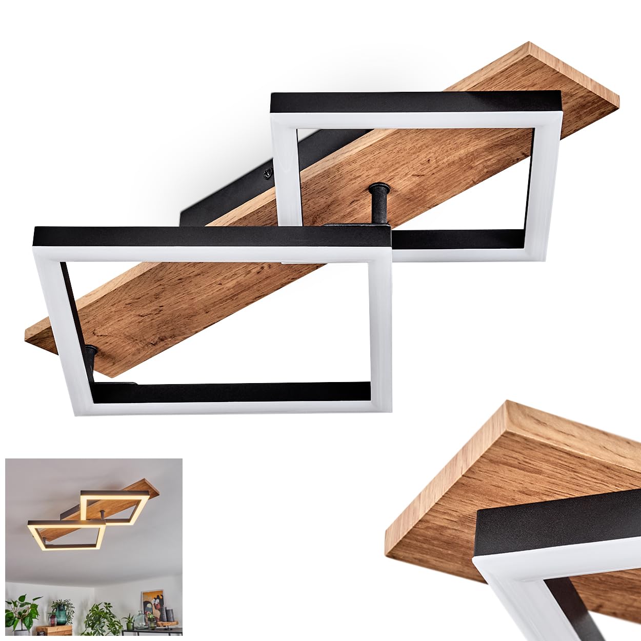 Hofstein Black/Wood Look/White Cascada Led Ceiling Light, Modern Ceiling Light Made Of Metal/Mdf/Plastic In 2-Light, 18 Watts, 2100 Lumens, 3000 Kelvin