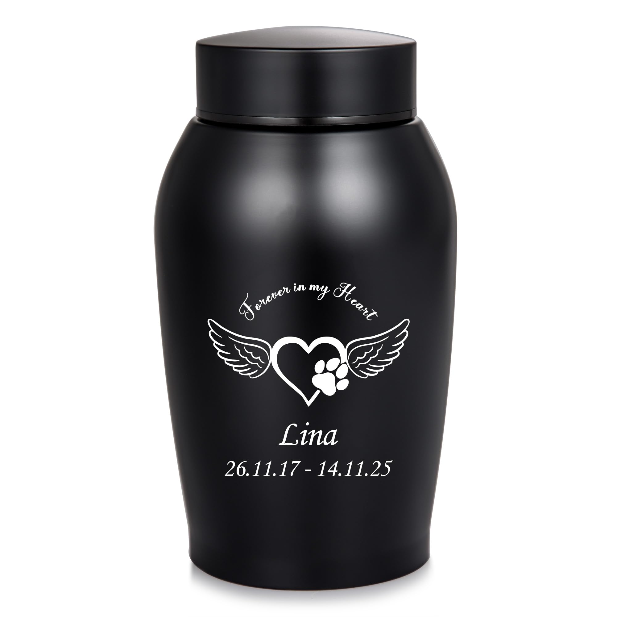 Medium Pet Cremation Urn - Personalized Stainless Steel Keepsake for Dog or Cat Ashes, Forever in My Heart Memorial Vase