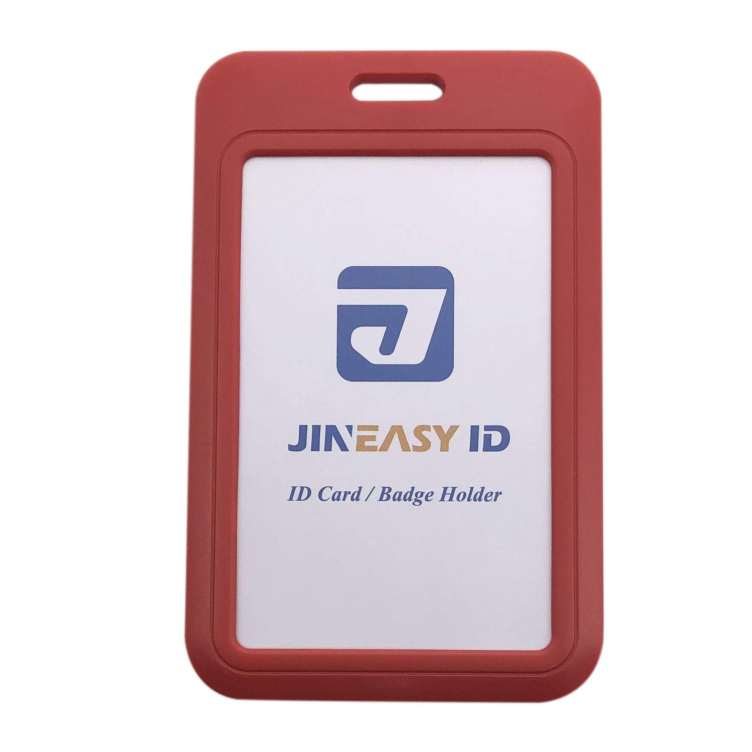 JINEASY ID Hard Plastic Vertical ID Badge Holder Heavy Duty ID Card Protector, Red, 2 Pack