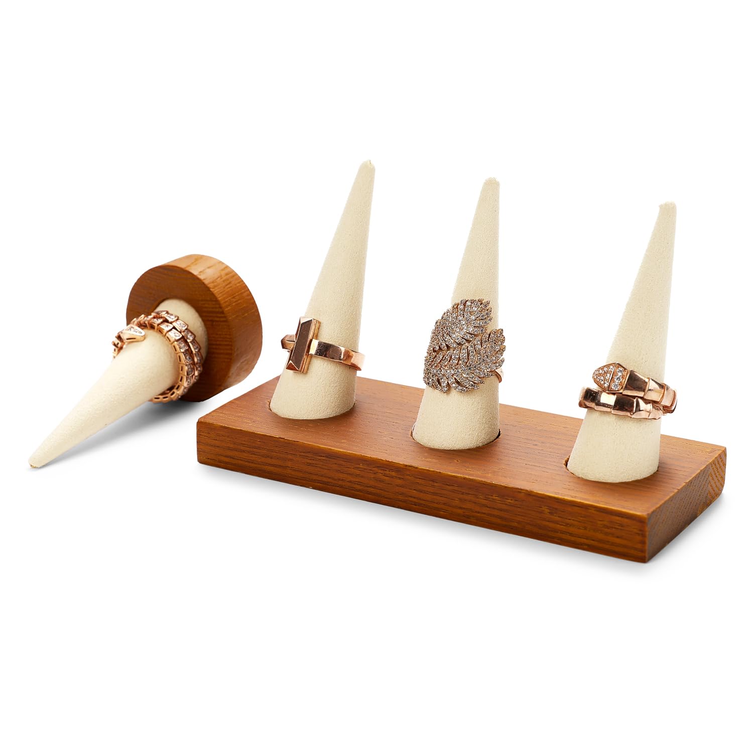Oirlv Espositore Per Anelli In Legno Massello Conico Per Gioielli, Espositore Per Anelli (Bianco Crema