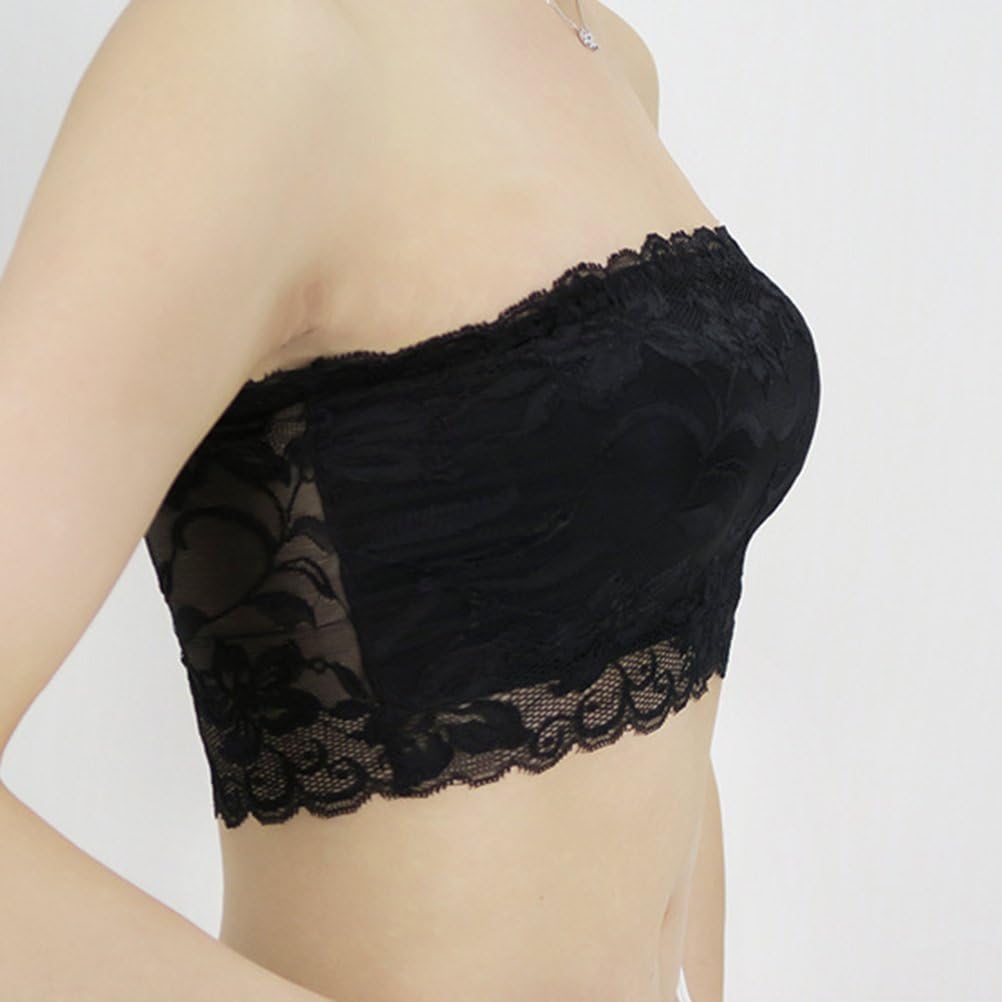LUOEM 3pcs Women's Floral Lace Tube Top Stretchy Strapless Non-Padded Bandeau, Black, White, Skin, X-Large - Image 8