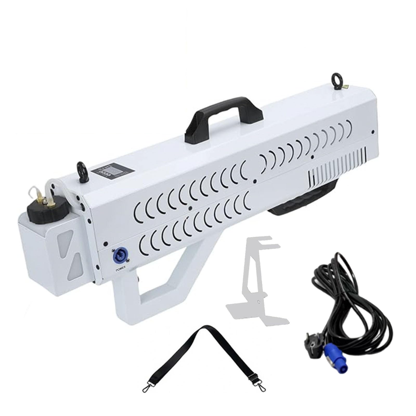 Macchina del fumo, pistola for nebbia portatile da 1500W, macchina for nebbia a cannone con luci a LED, altezza di spruzzo 6-8m e distanza di spruzzo 8-10m for feste in discoteca,effetti DJ,(White)