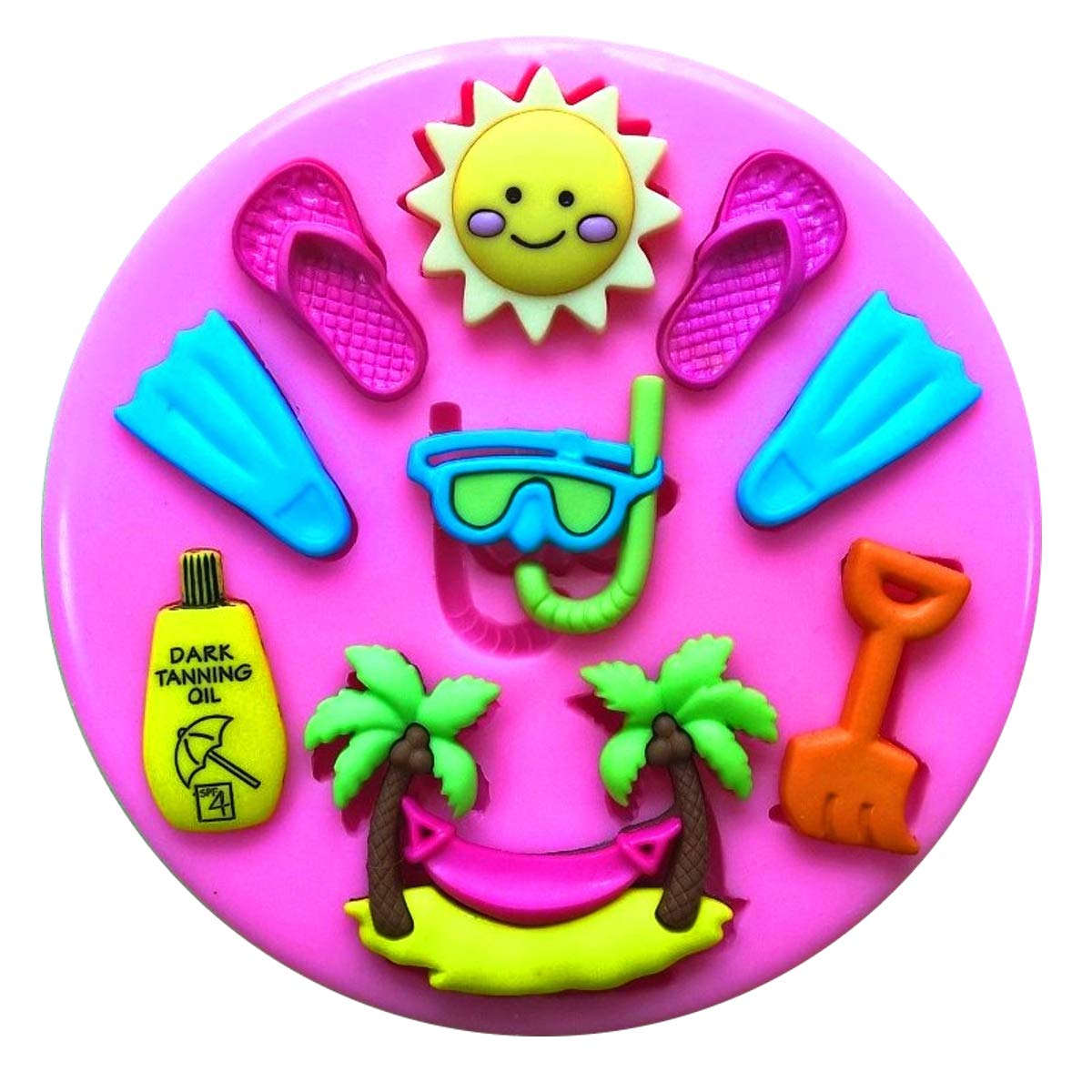Fairie Blessings Pink Holiday Beach Fun Palm Tree Flip Flop Snorkel Silicone Mold For Cake Decorating Cake Cupcake Toppers Icing Fondant Sugarcraft Tool By