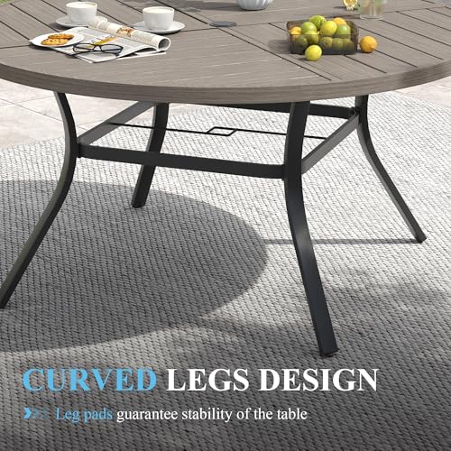 Image of VICLLAX Patio Table and Chair Set of 10, All Weather Metal Round Outdoor Dining Furniture Set-59.9 inch Round Outdoor Table and Chairs, Grey Wood Grain Tabletop