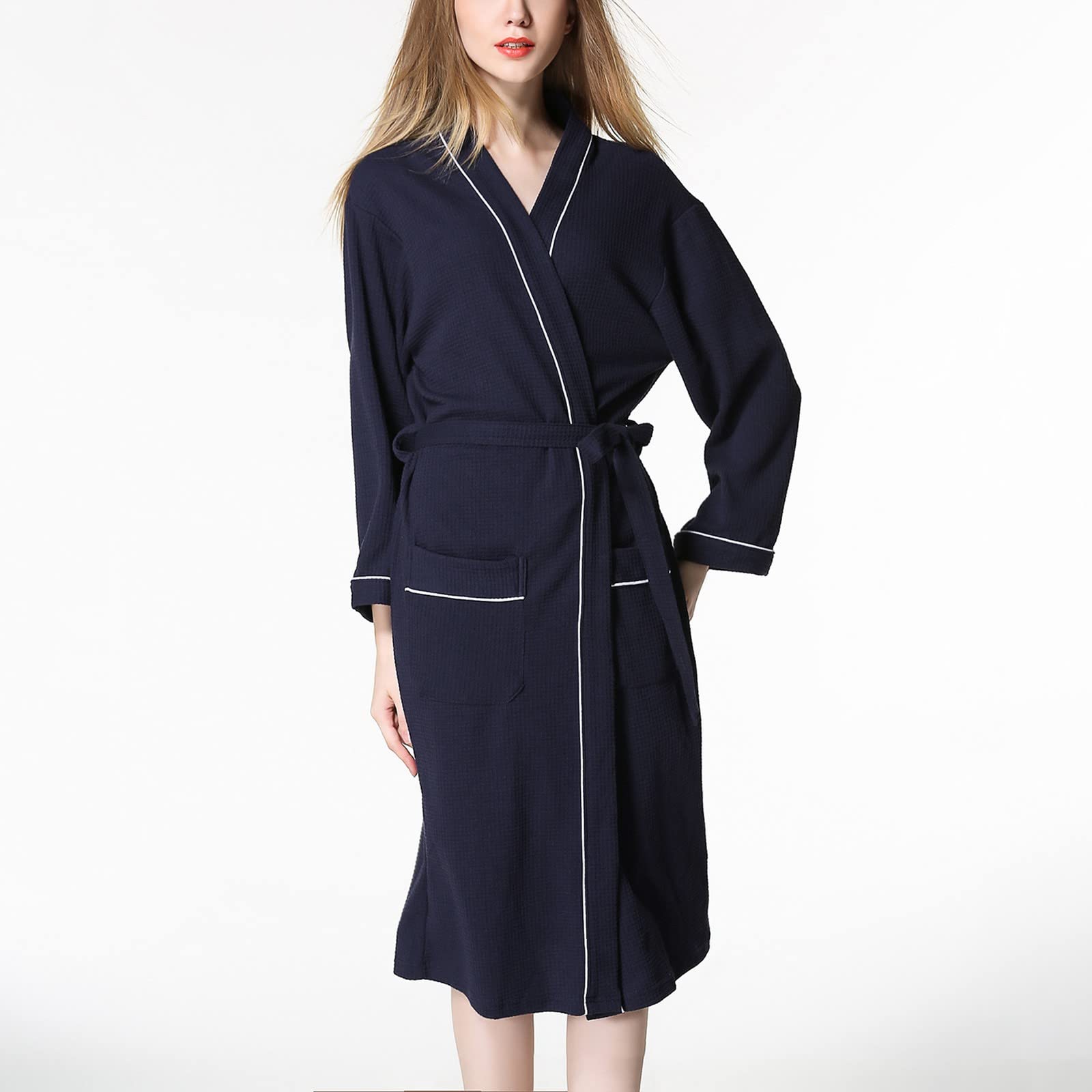 Generisch Accappatoio kimono da donna, lungo, in maglia, leggero e morbido, biancheria da notte