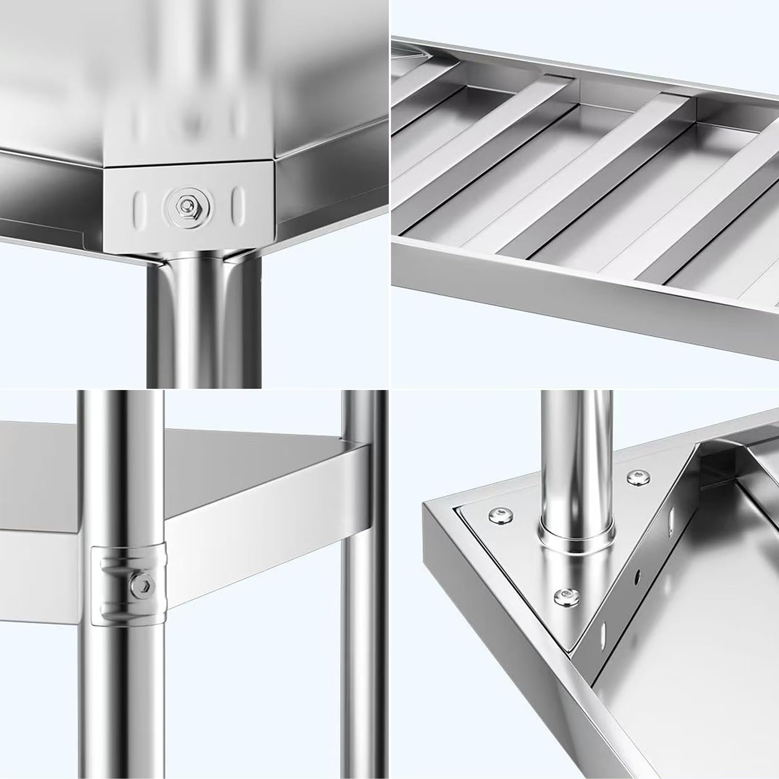 Banco de Trabajo de Acero Inoxidable con Estantes Dobles, Resistente Mesa de Preparación para Cocina Comercial, Mesa de Corte, Mueble de Trabajo, Mesa de Embalaje, Mesa de Metal de Gran Espac