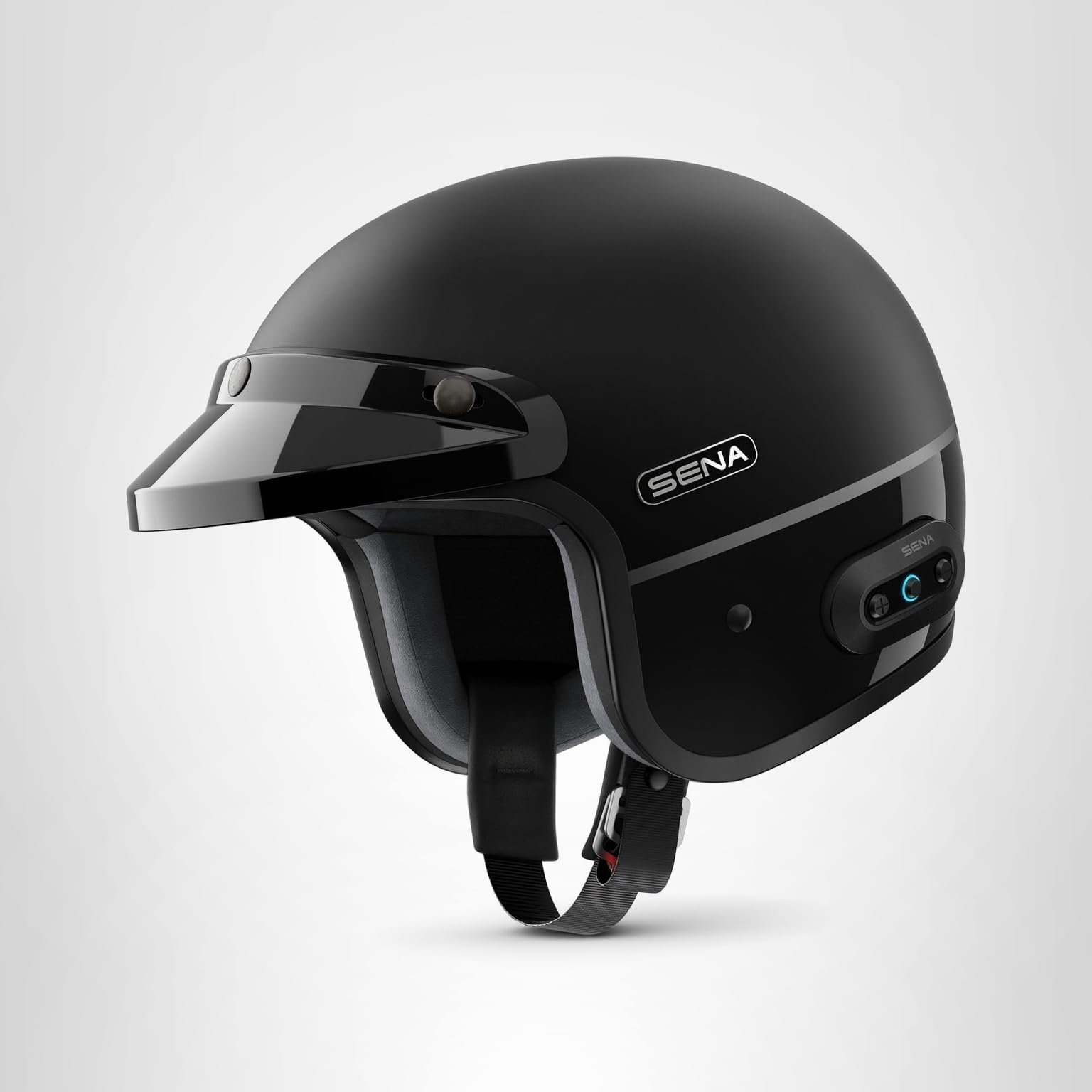 Sena Surge Mesh Intercom Enabled Open Face Smart Motorcycle Helmet (Matte Black/Gloss Black, S) : Electronics
