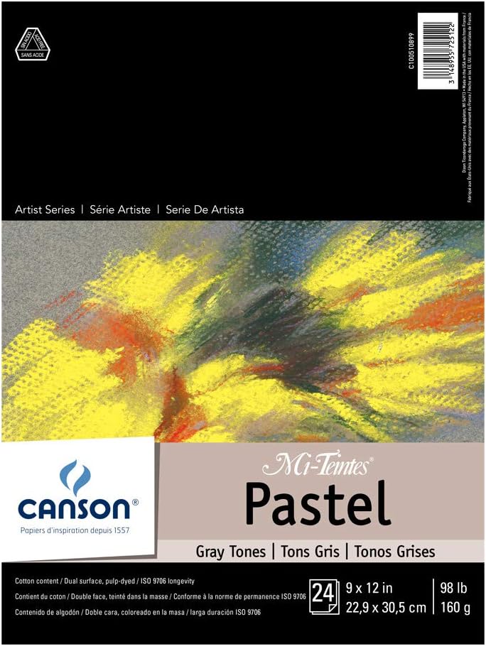 Artist Series Mi-Teintes Pastel Paper, Gray Tones, Foldover Pad, 9" x 12 ", 24 Sheets, 98 lb. (160gsm), Artist Paper for Adults and Students