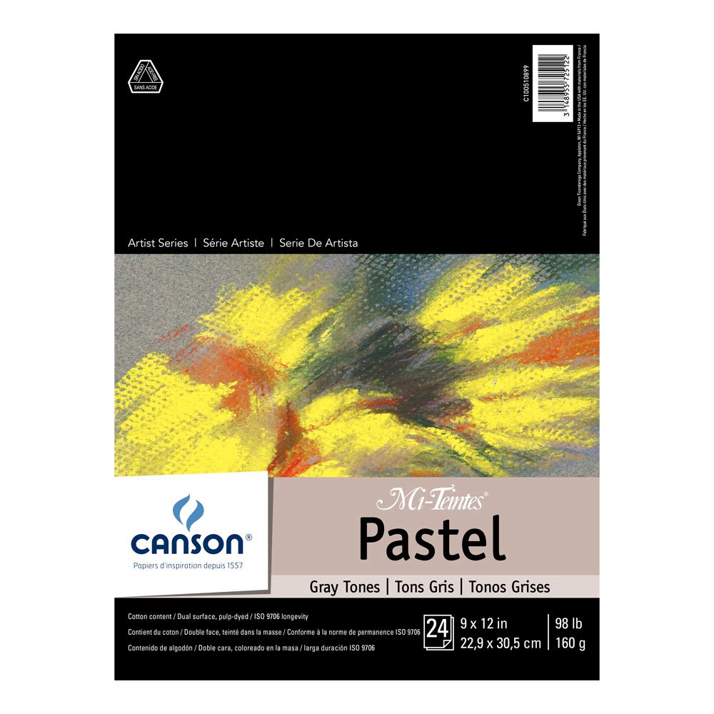 Canson Artist Series Mi-Teintes Pastel Paper, Gray Tones, Foldover Pad, 9x12 inches, 24 Sheets (98lb/160g) - Artist Paper for Adults and Students