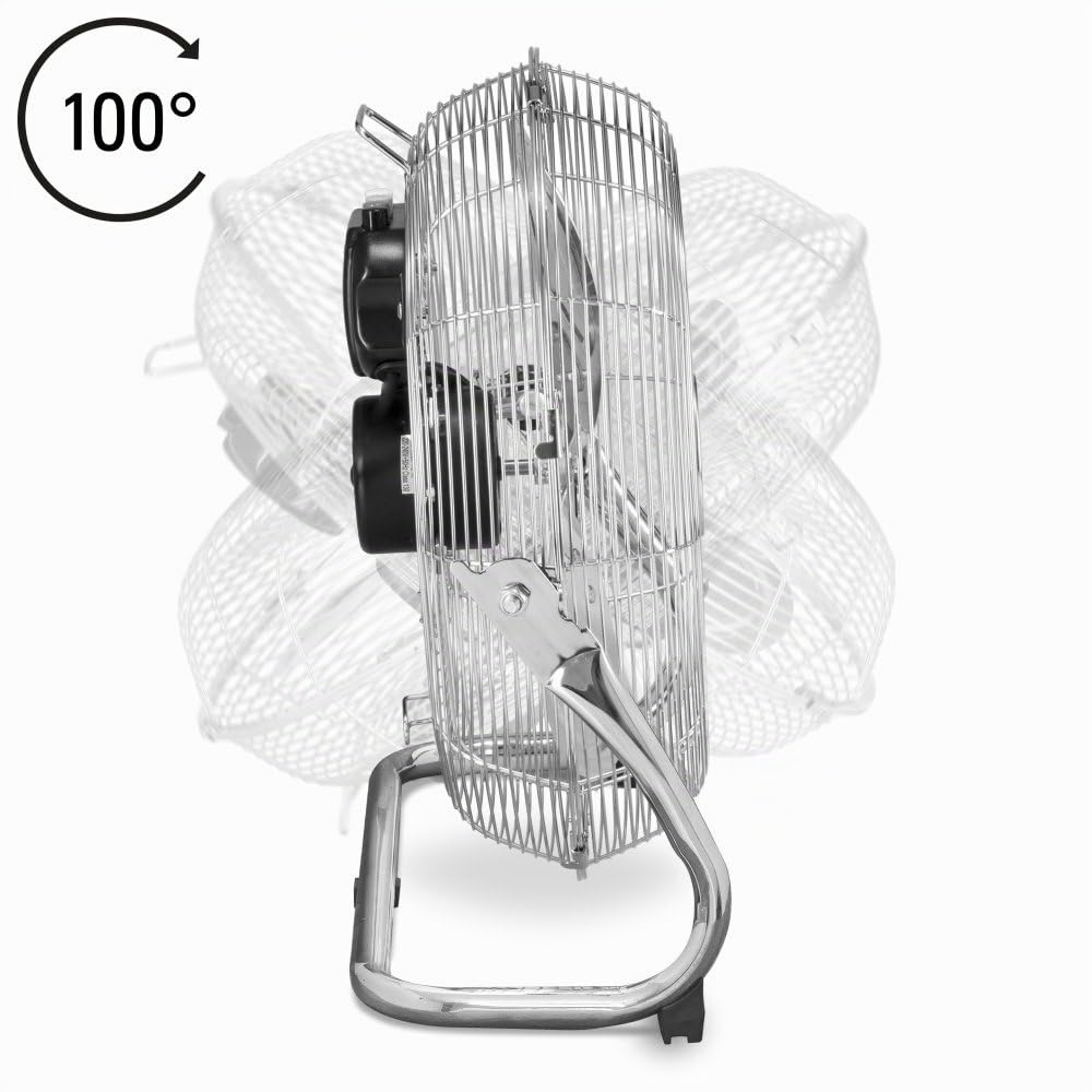TROTEC Bodenventilator TVM 14 – 44 Watt, Neigungswinkel 100°, 3 Stufen, Ø 35 cm, kippfester Stand, leise, Silber