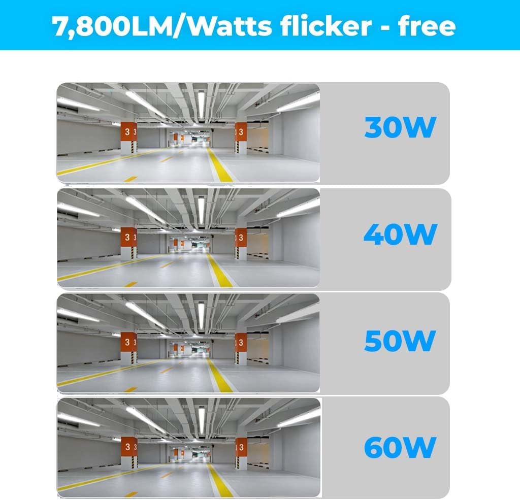 LED Vapor Tight Light Fixtures 60W/50W/40W/30W Adjustable, 3K/3.5K/4K/5K/6.5K 5CCT Selectable, Dimmable IP65 Vapor Proof Lighting for Shop Light for Parking Carport Car Wash,ETL Listed (4FT)
