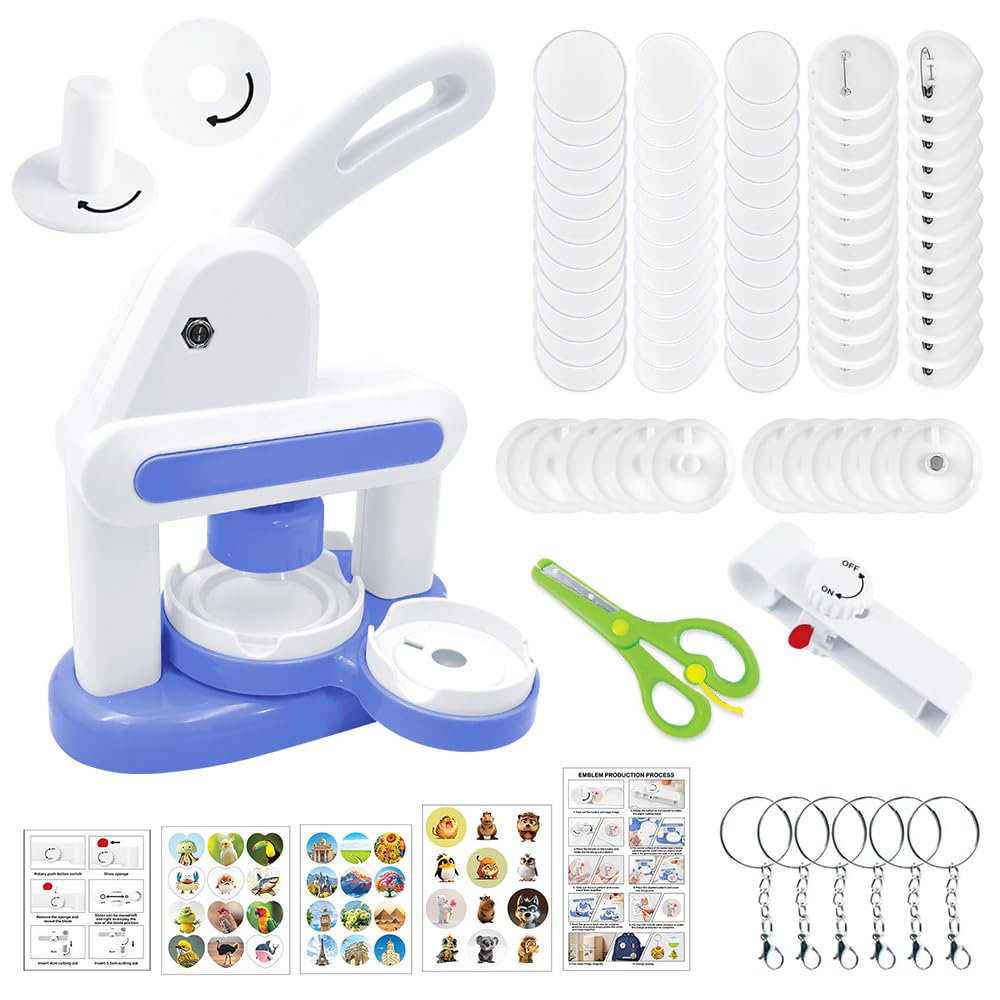 Hojalis Button Maker Machine, 35/55mm Badge Punch Press Kit, DIY Badge Making Machine for Kids with Circle Cutter, Button MakerBadge Machines with Parts & Stickers, for Events and Gifts